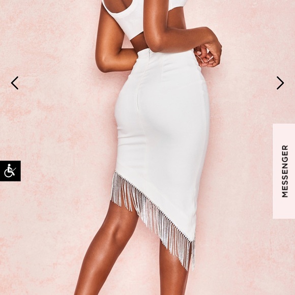 NWT/Box House of CB Zoia WHITE CREPE CRYSTAL SKIRT size Small. Bridal or events! - Picture 2 of 6